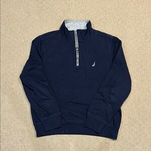 Nautica Blue Zip Up Sweater with Quarter Zip and Textured Knit